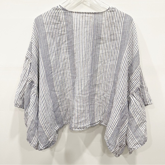 Universal Thread Striped Ruffle Sleeve Kimono Open Front OSFM Cotton Linen - Picture 3 of 8
